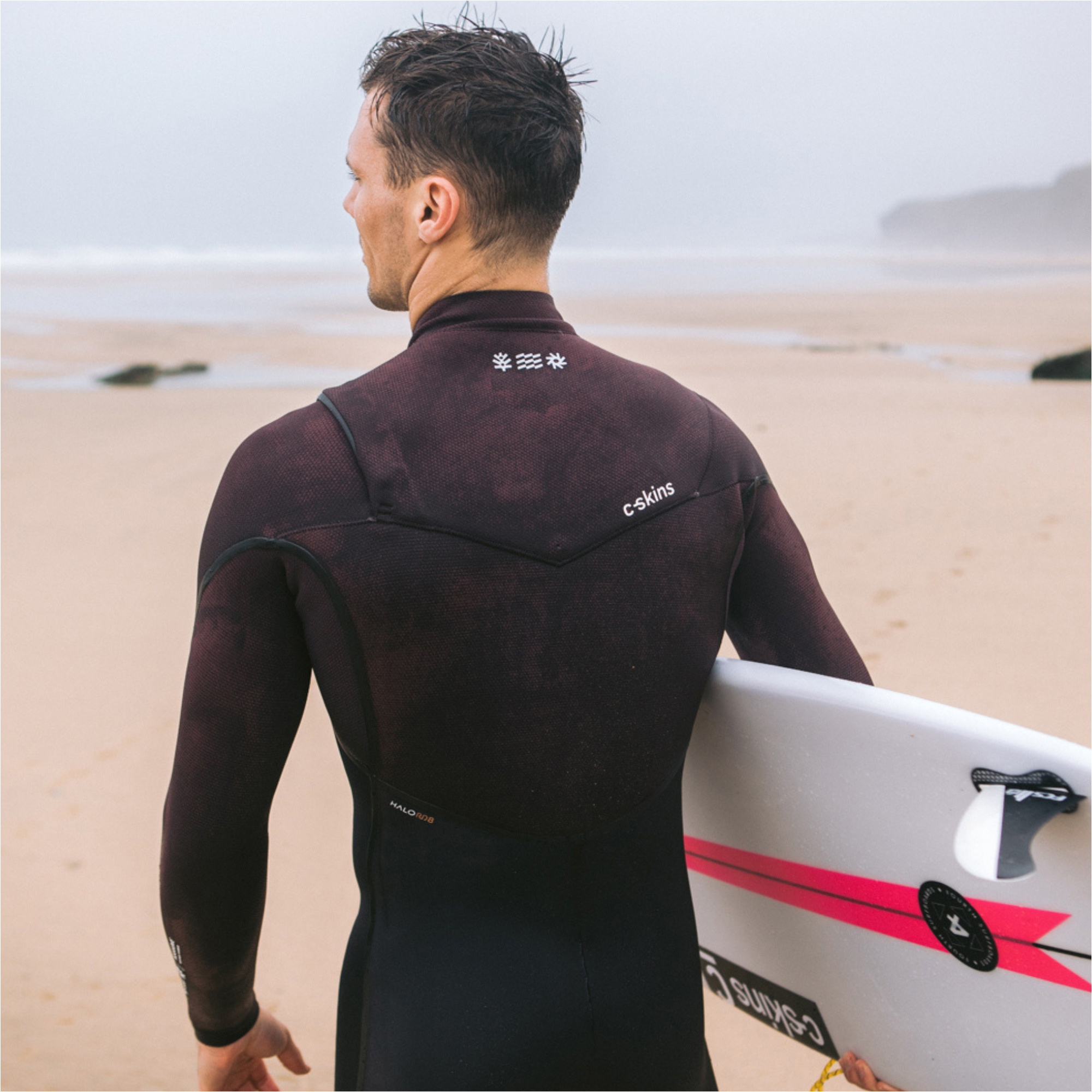 2026 C-Skins Mens Nuwave Wired LQS 4/3mm Chest Zip Wetsuit C-NWI43MCZ - Meteor / Rust X / White